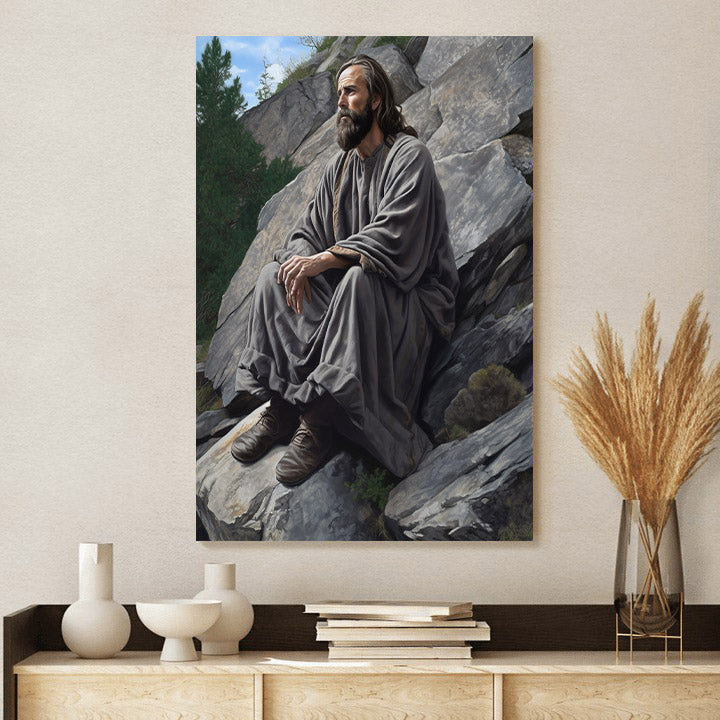 Jesus Relaxing On The Rock In The Wilderness - Canvas Picture - Jesus Christ Canvas - Christian Wall Art