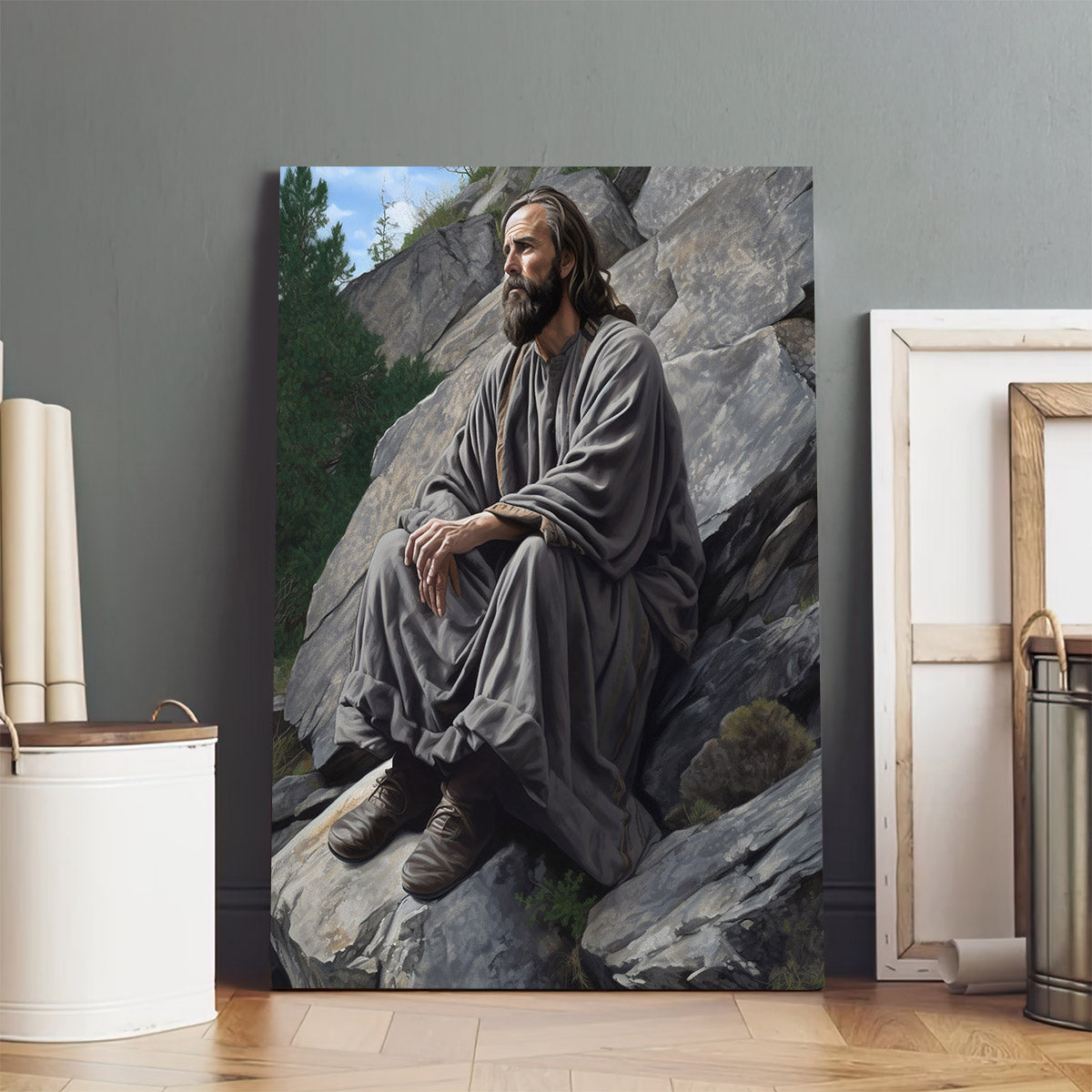 Jesus Relaxing On The Rock In The Wilderness - Canvas Picture - Jesus Christ Canvas - Christian Wall Art