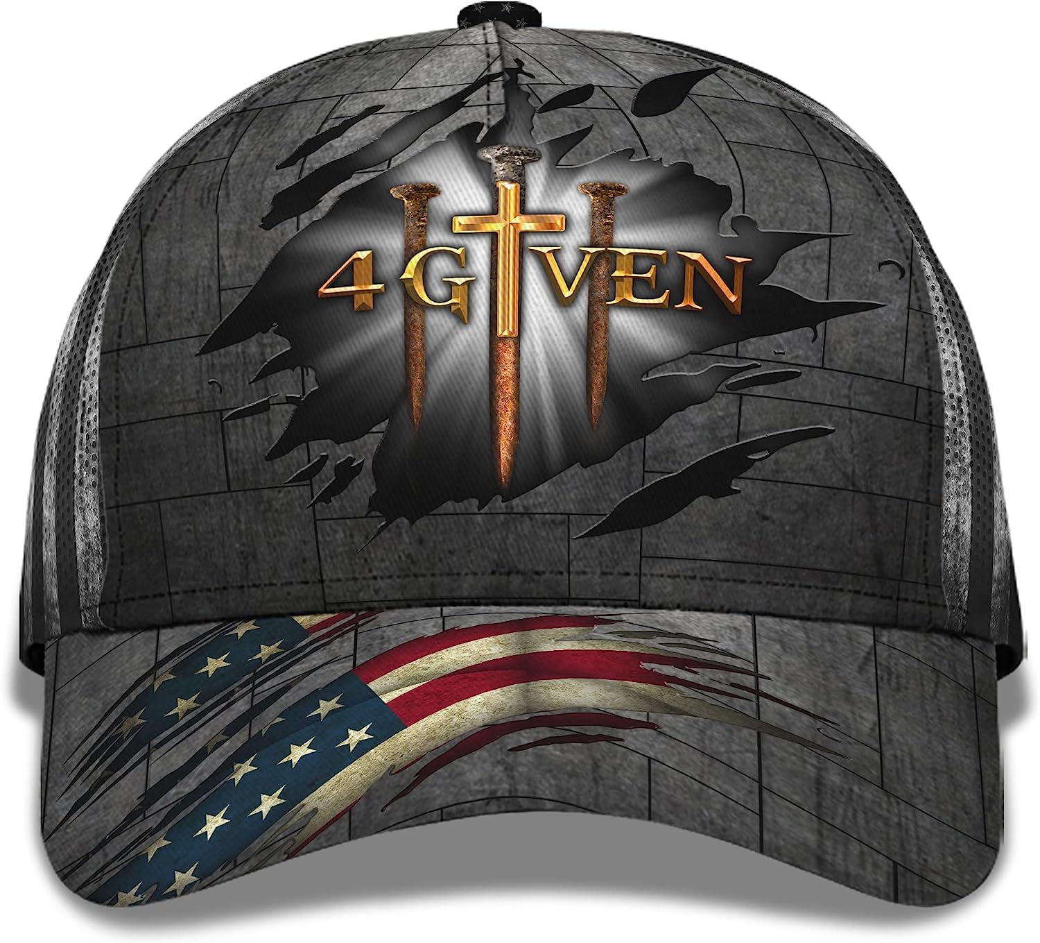 Jesus Religious Cross Nails And American Flag Forgiven 4given All Over Print Baseball Cap - Christian Hats For Men Women