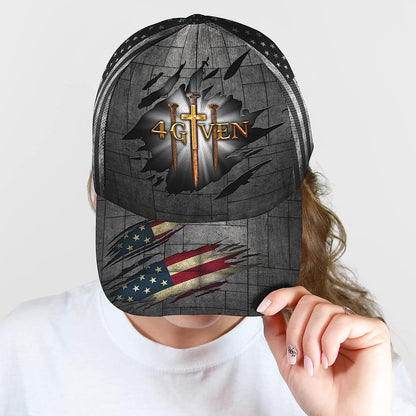 Jesus Religious Cross Nails And American Flag Forgiven 4given All Over Print Baseball Cap - Christian Hats For Men Women