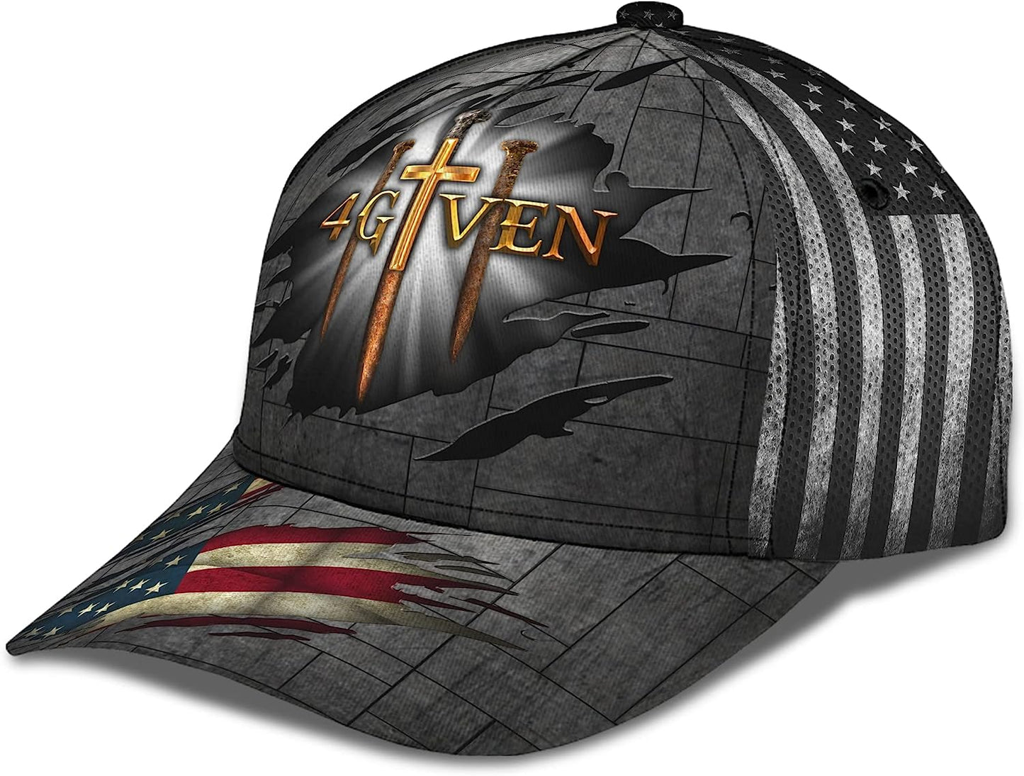 Jesus Religious Cross Nails And American Flag Forgiven 4given All Over Print Baseball Cap - Christian Hats For Men Women