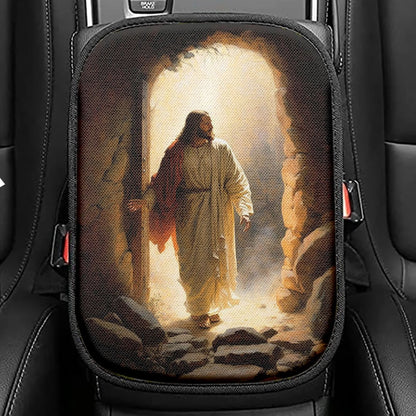 Jesus Rises From Cave Seat Box Cover, Religious Car Center Console Cover, Christian Car Interior Accessories