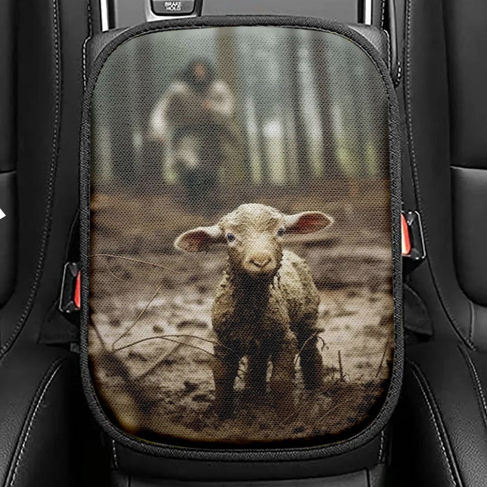 Jesus Running After a Lost Lamb, Jesus Lamb of God, Seat Box Cover,Christian Car Center Console Cover
