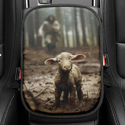 Jesus Running After a Lost Lamb, Jesus Lamb of God, Seat Box Cover,Christian Car Center Console Cover