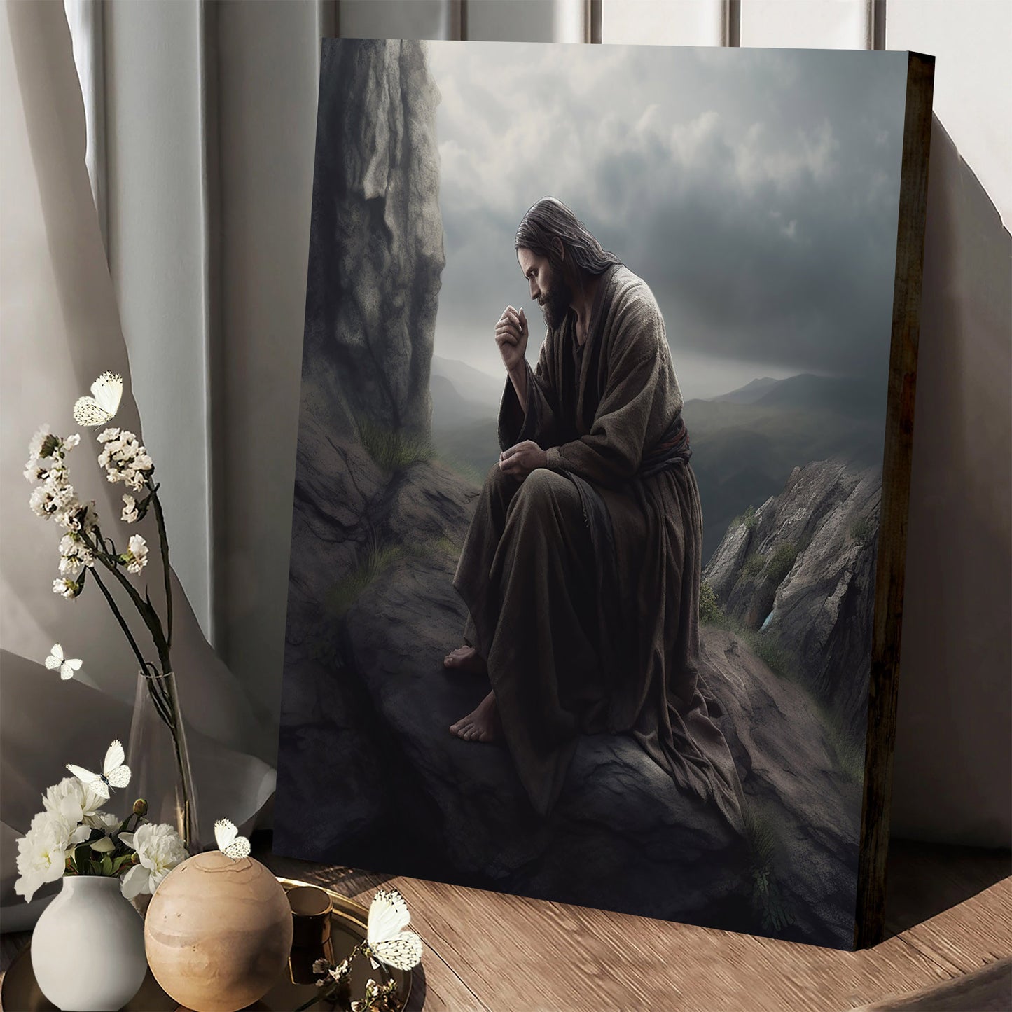 Jesus Sat Down Next To A Rock - Canvas Pictures - Jesus Christ Canvas - Christian Wall Art