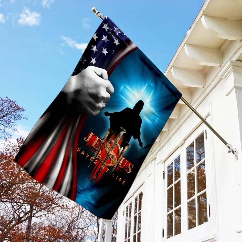 Jesus Saved My Life American House Flag - Christian Garden Flags - Christian Flag - Religious Flags