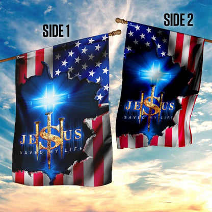 Jesus Saved My Life House Flags - Christian Garden Flags - Outdoor Christian Flag