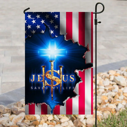 Jesus Saved My Life House Flags - Christian Garden Flags - Outdoor Christian Flag