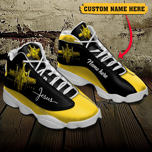 Jesus Saved My Life J13 Shoes Yellow - Personalized Name Faith Shoes - Jesus Shoes