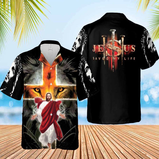 Jesus Saved My Life Lion Cross Hawaiian Shirt - Christian Hawaiian Shirts For Women Men