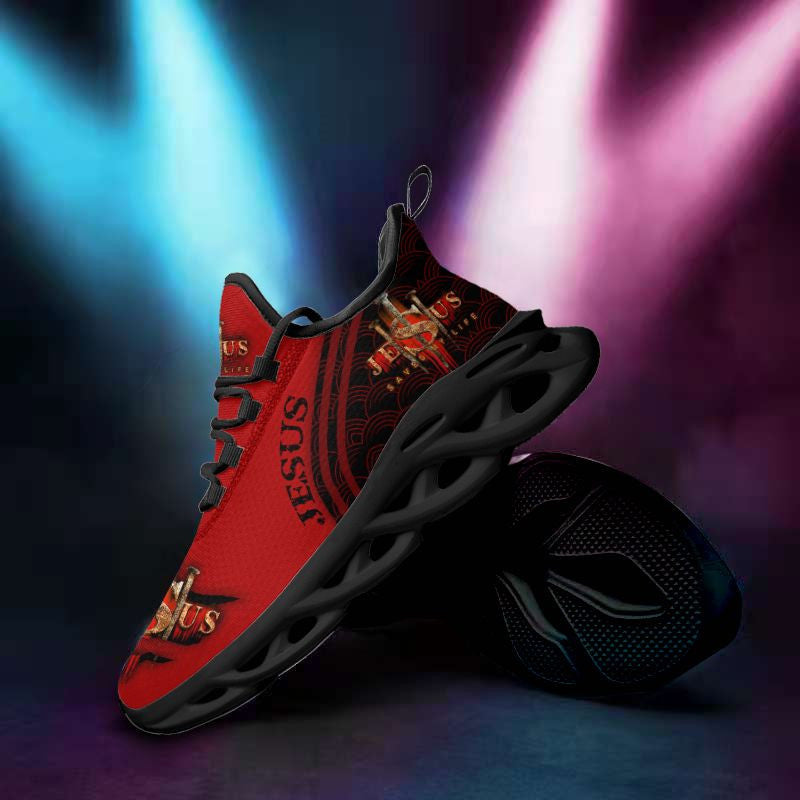 Jesus Saved My Life Yezy Red Running Sneakers Max Soul Shoes - Christian Shoes For Men And Women