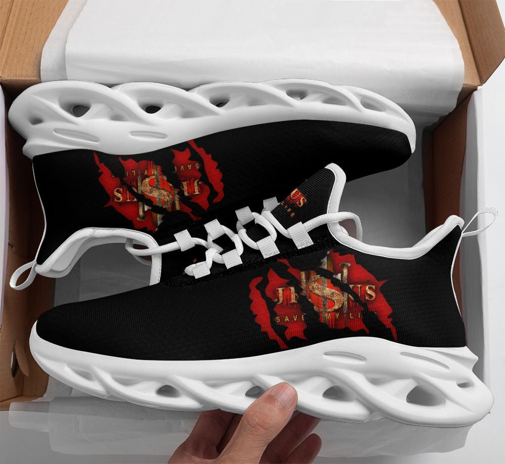 Jesus Saved My Life Yezy Running Sneakers Black Max Soul Shoes - Christian Shoes For Men And Women