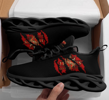 Jesus Saved My Life Yezy Running Sneakers Black Max Soul Shoes - Christian Shoes For Men And Women