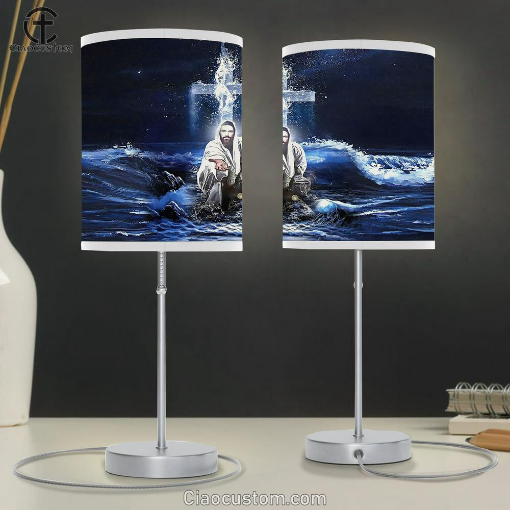 Jesus Saves - Jesus Gives His Hand Table Lamp Prints - Jesus Christ Table Lamp - Christian Table Lamp Prints