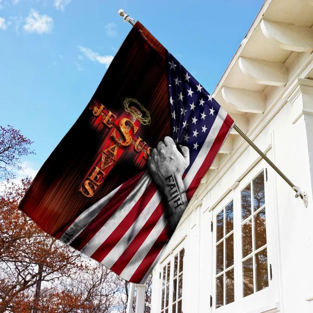 Jesus Saves American US House Flags - Christian Garden Flags - Outdoor Christian Flag