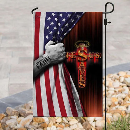 Jesus Saves American US House Flags - Christian Garden Flags - Outdoor Christian Flag