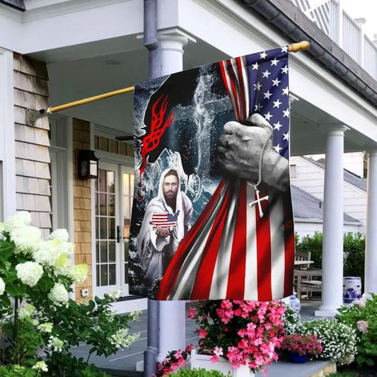 Jesus Saves God Bless America House Flag - Christian Garden Flags - Christian Flag - Religious Flags