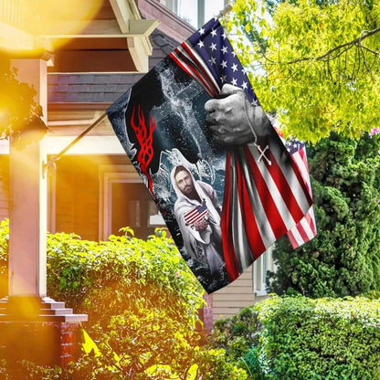Jesus Saves God Bless America House Flag - Christian Garden Flags - Christian Flag - Religious Flags