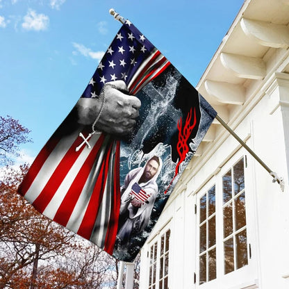 Jesus Saves God Bless America House Flag - Christian Garden Flags - Christian Flag - Religious Flags