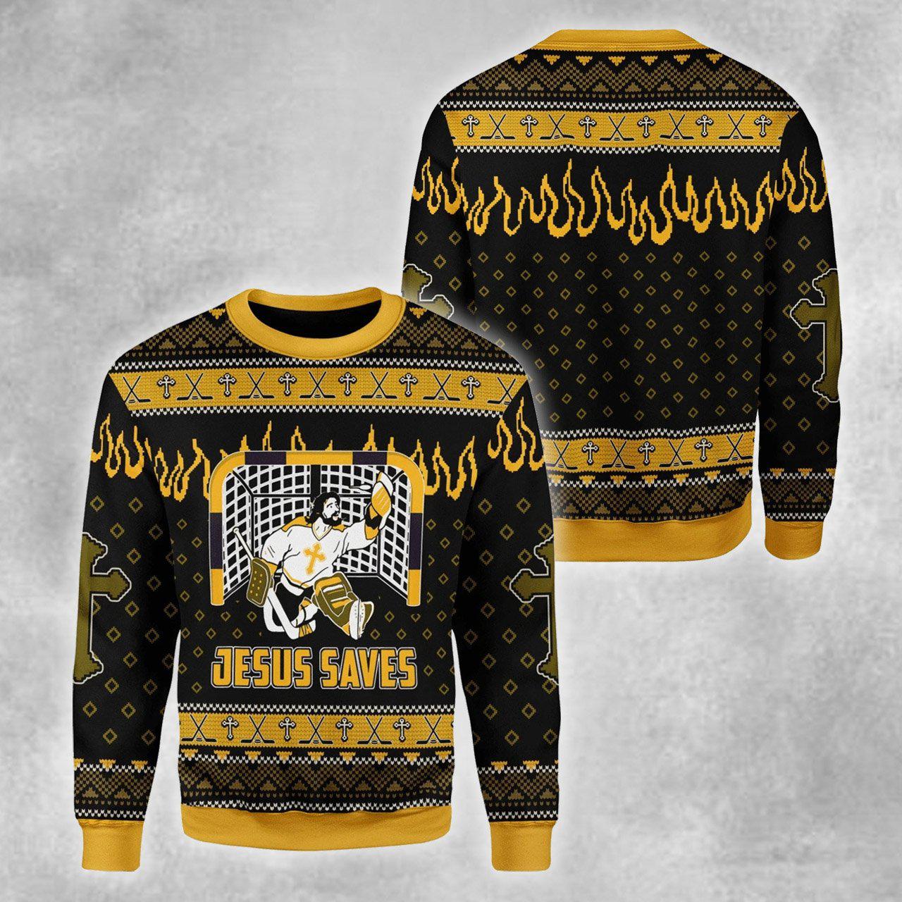 Jesus Saves Hockey Ugly Christmas Sweater For Men & Women Adult - Jesus Christ Sweater - Christian Shirts Gifts Idea