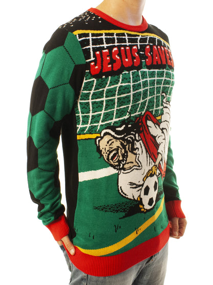 Jesus Saves Jesus Plays Soccer Funny Ugly Christmas Sweater - Jesus Christ Sweater - Christian Shirts Gifts Idea