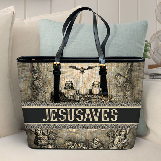 Jesus Saves Large Leather Tote Bag - Christ Gifts For Religious Women - Best Mother's Day Gifts