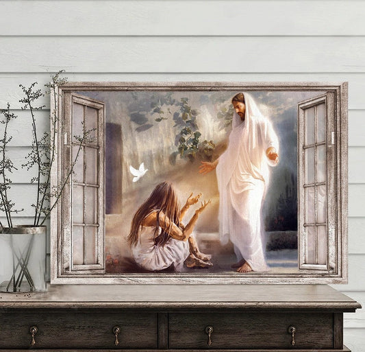 Jesus Saves Miserable Girl God Light Canvas Wall Art - Jesus Canvas Pictures - Christian Wall Posters
