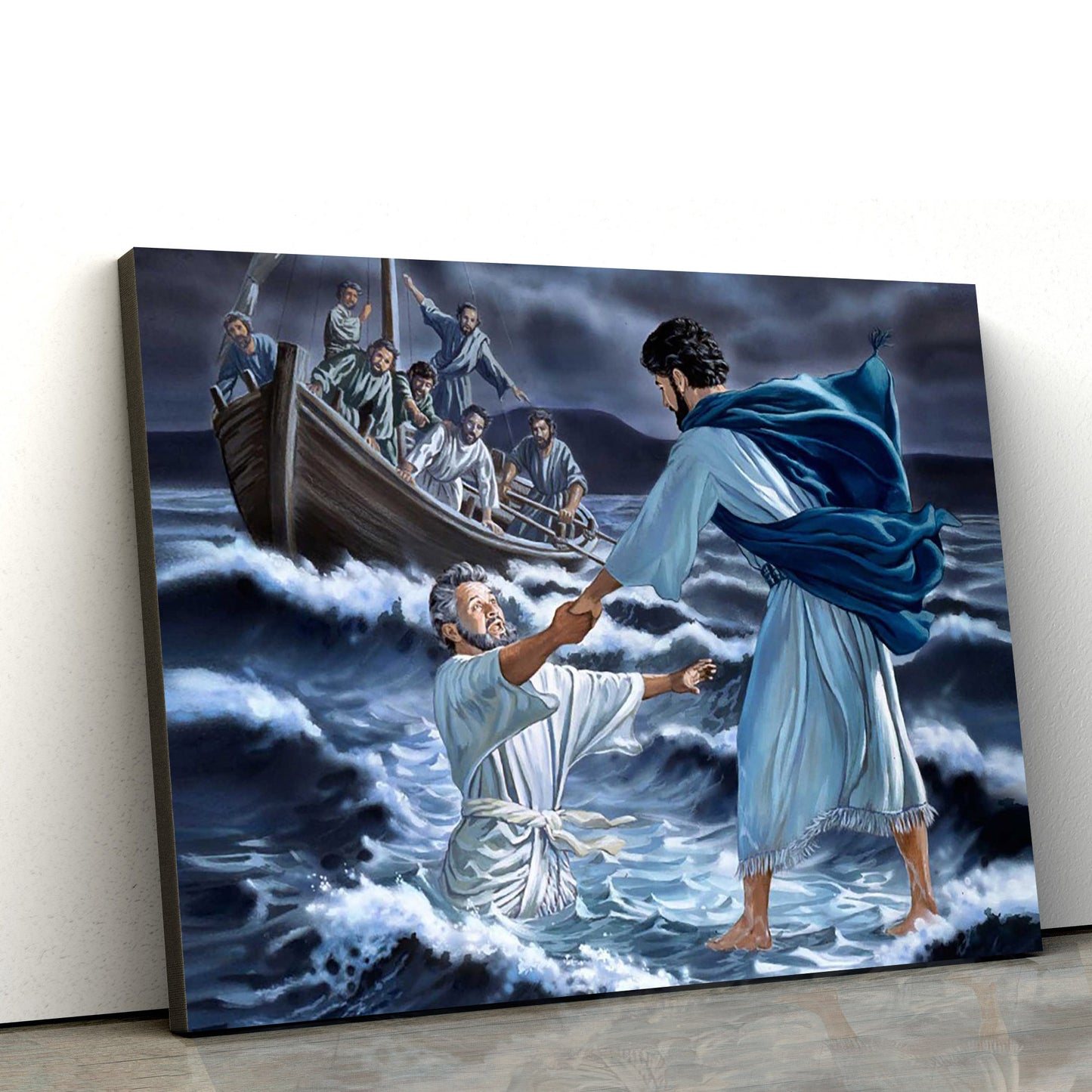 Jesus Saves Peter From Drowning - Jesus Canvas Wall Art - Christian Wall Art