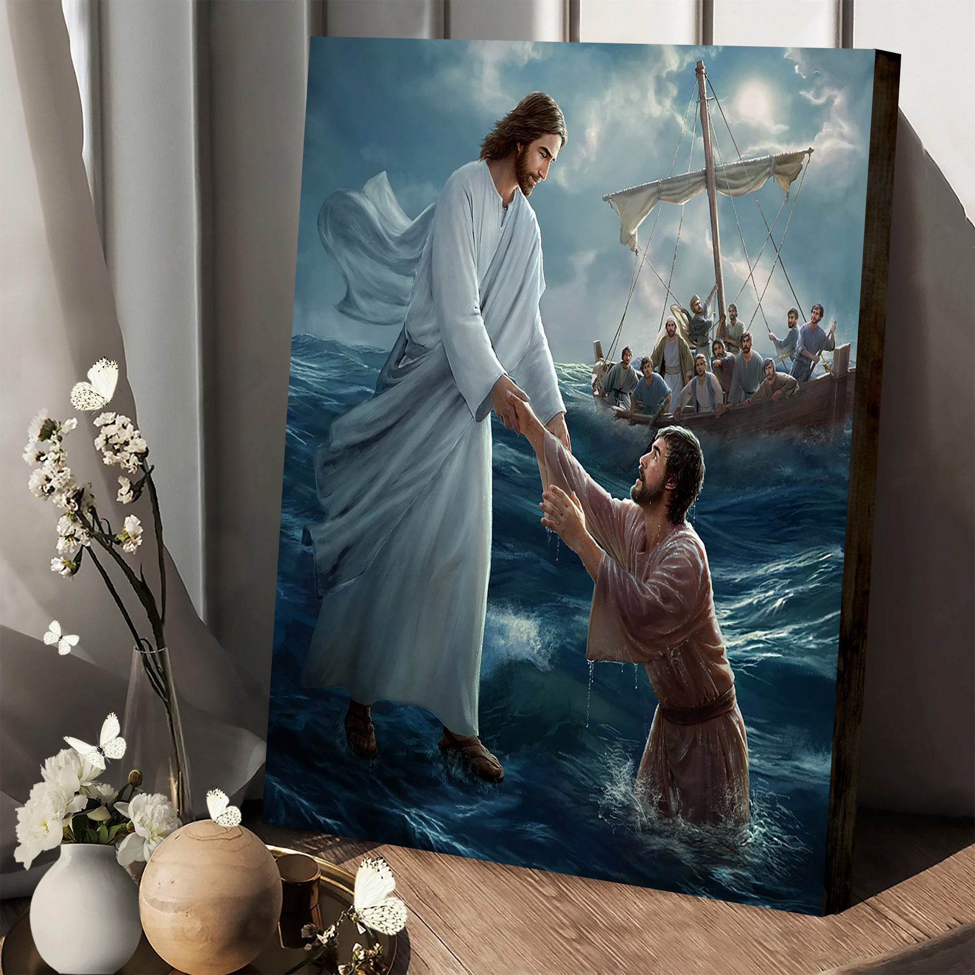 Jesus Saves Peter From Drowning 2 - Canvas Pictures - Jesus Canvas Art - Christian Wall Art