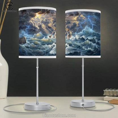 Jesus Saves Peter From Drowning Table Lamp For Bedroom - Jesus Christ Table Lamp - Christian Table Lamp Prints