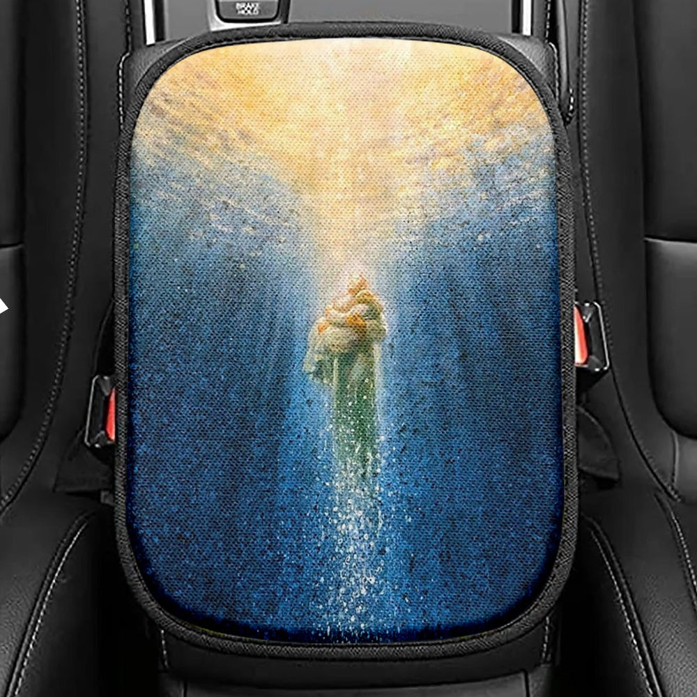 Jesus Saving Me Beach Water Seat Box Cover, Jesus Christ Car Center Console Cover, Christian Car Interior Accessories