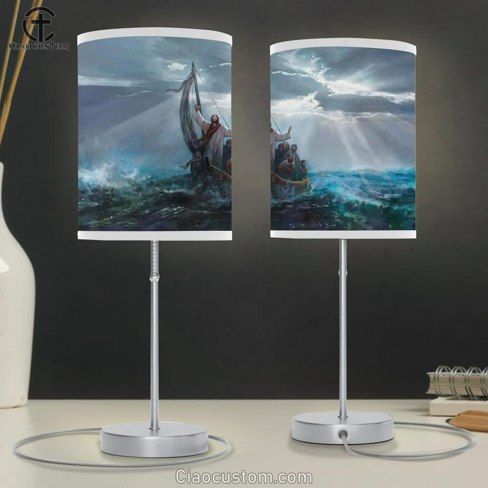 Jesus Saving On The Beach Large Table Lamp - Christian Table Lamp Prints - Religious Table Lamp Art