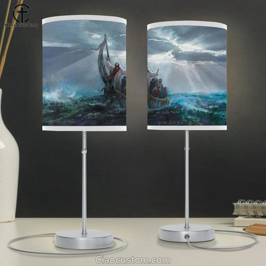 Jesus Saving On The Beach Large Table Lamp - Christian Table Lamp Prints - Religious Table Lamp Art