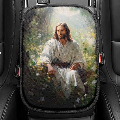 Jesus Seat Box Cover, Jesus Christ Car Center Console Cover, Christian Car Interior Accessories