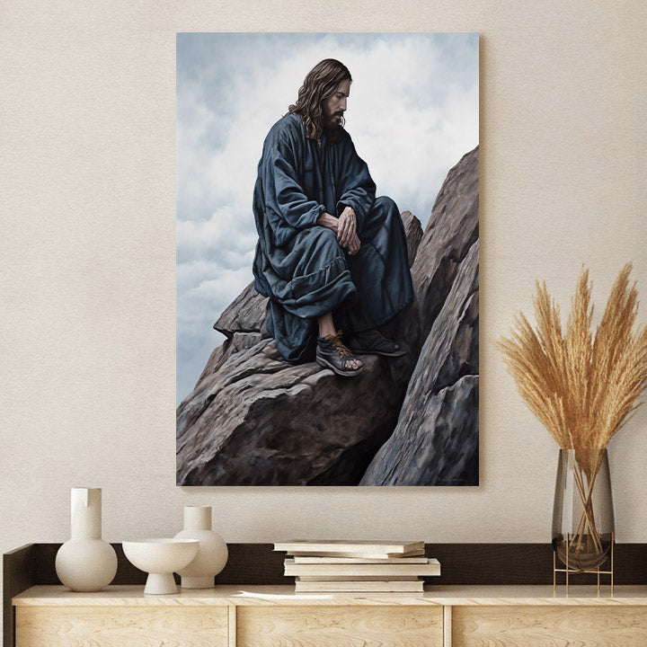 Jesus Sit On Top Of A Rock - Canvas Picture - Jesus Christ Canvas - Christian Wall Art