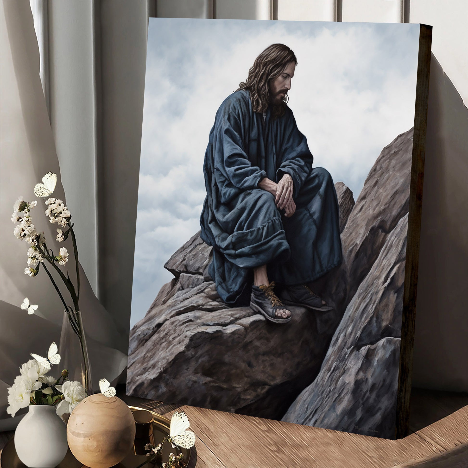 Jesus Sit On Top Of A Rock - Canvas Picture - Jesus Christ Canvas - Christian Wall Art