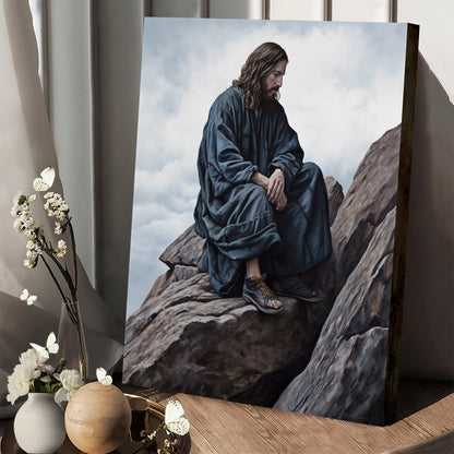 Jesus Sit On Top Of A Rock - Canvas Picture - Jesus Christ Canvas - Christian Wall Art