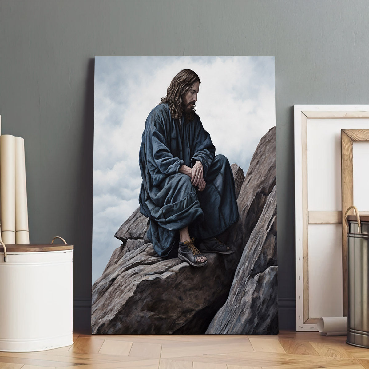 Jesus Sit On Top Of A Rock - Canvas Picture - Jesus Christ Canvas - Christian Wall Art