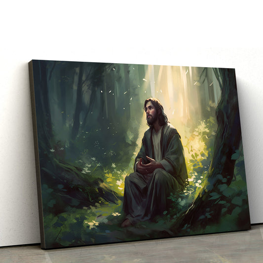 Jesus Sits In A Dark Dark Forest - Canvas Picture - Jesus Christ Canvas - Christian Wall Art