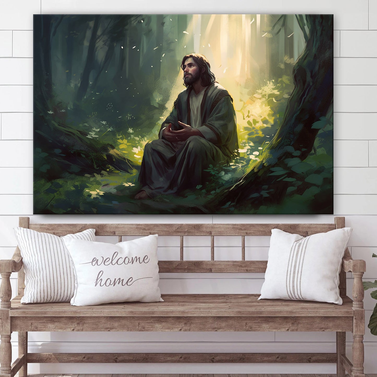Jesus Sits In A Dark Dark Forest - Canvas Picture - Jesus Christ Canvas - Christian Wall Art