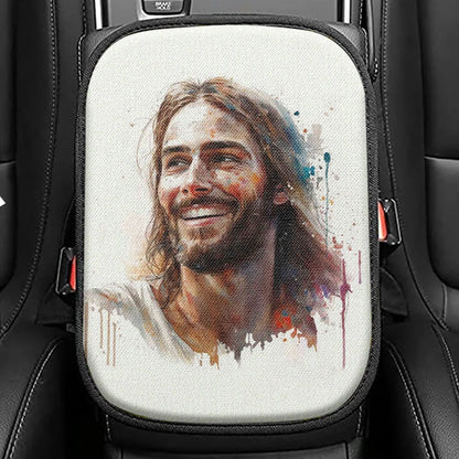 Jesus Sitting Down In The Forest Seat Box Cover, Jesus Car Center Console Cover, Christian Car Interior Accessories