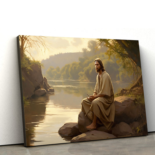 Jesus Sitting Near The River - Canvas Picture - Jesus Christ Canvas - Christian Wall Art