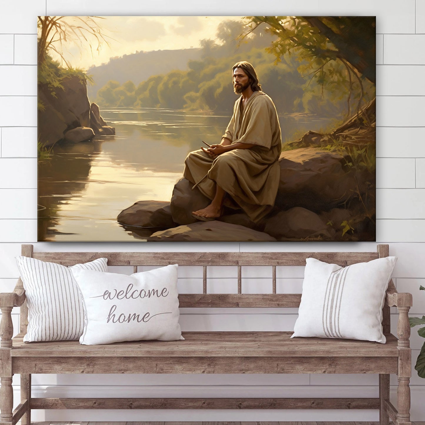 Jesus Sitting Near The River - Canvas Picture - Jesus Christ Canvas - Christian Wall Art