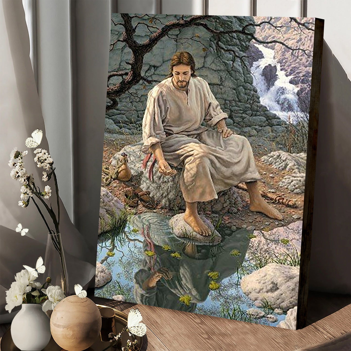 Jesus Sitting On A Rock Canvas Prints - Jesus Christ Art - Christian Canvas Wall Decor