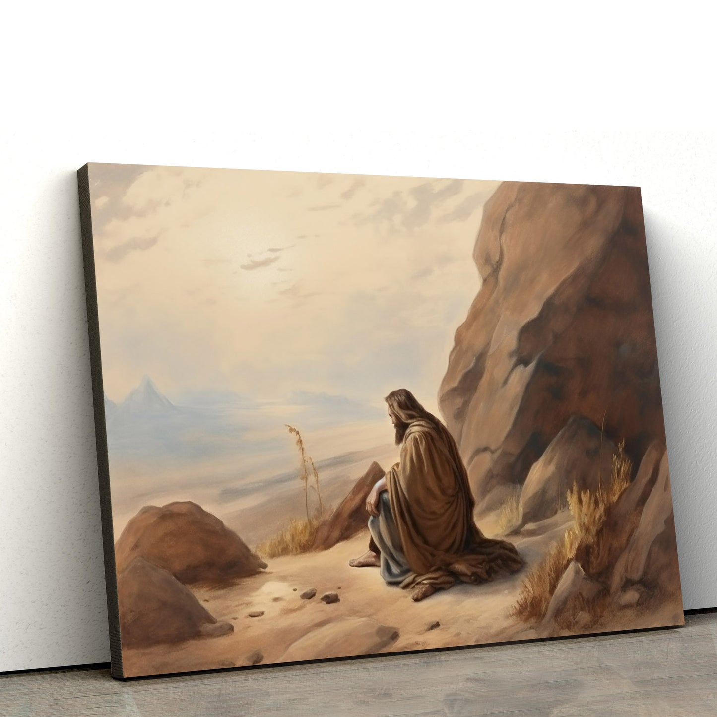 Jesus Sitting On Rocks Praying - Canvas Picture - Jesus Christ Canvas - Christian Wall Art
