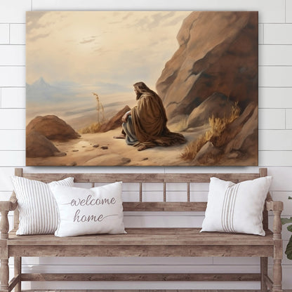 Jesus Sitting On Rocks Praying - Canvas Pictures - Jesus Christ Canvas - Christian Wall Art
