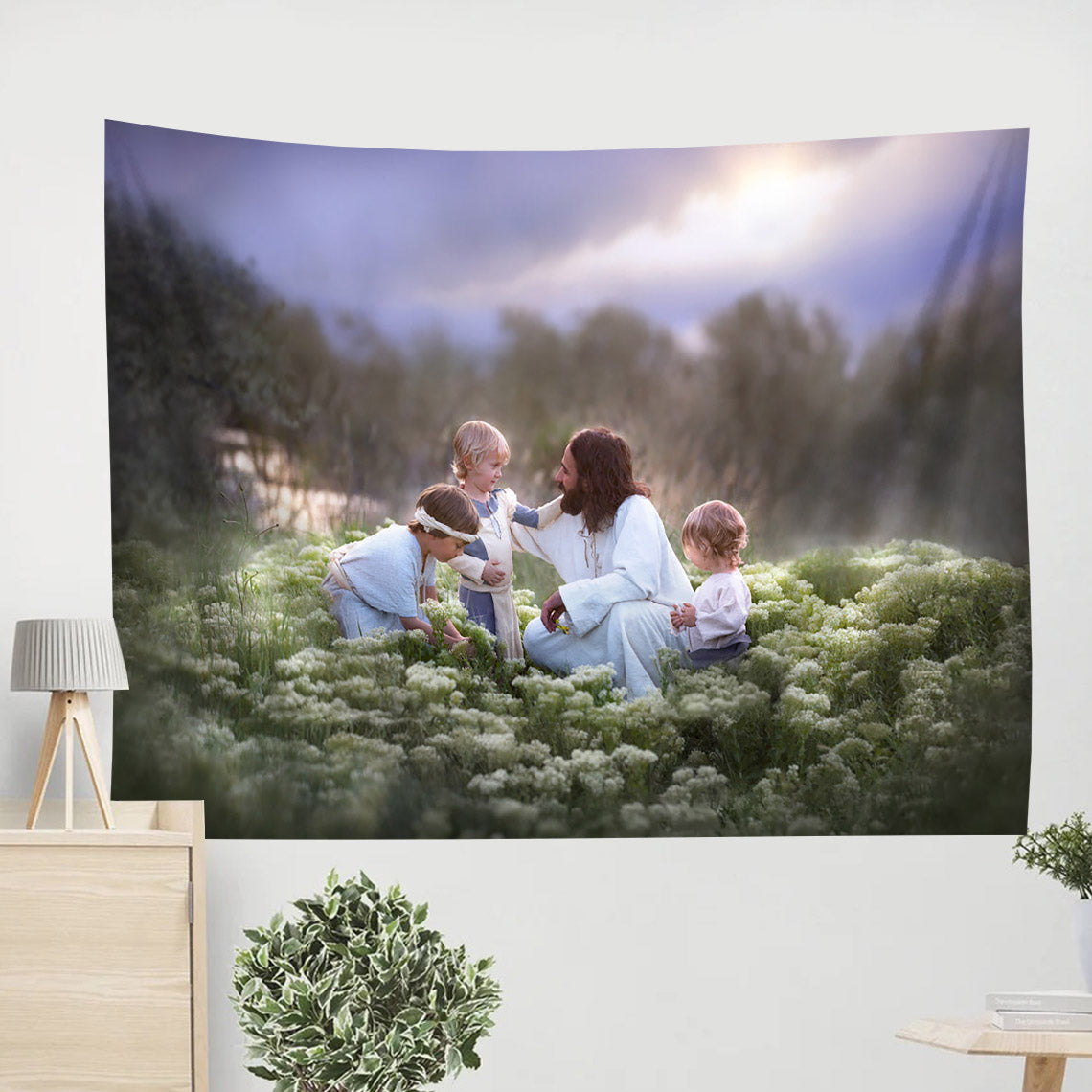 Jesus Sitting With Children Tapestry - Salt of the Earth Tapestry Christian - Jesus Pictures - Christian Wall Tapestry