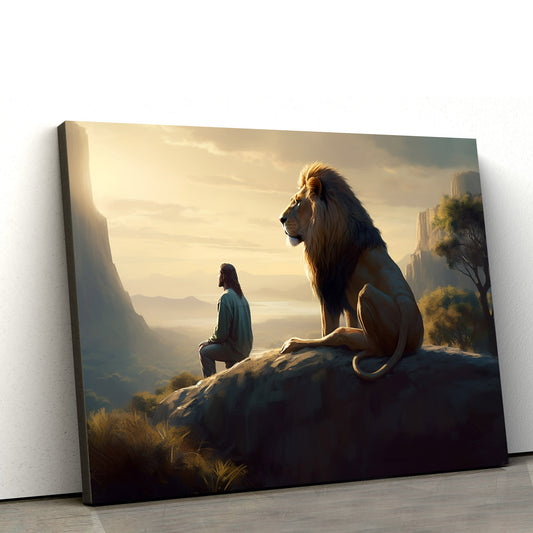 Jesus Sitting With His Lion - Canvas Picture - Jesus Christ Canvas - Christian Wall Art