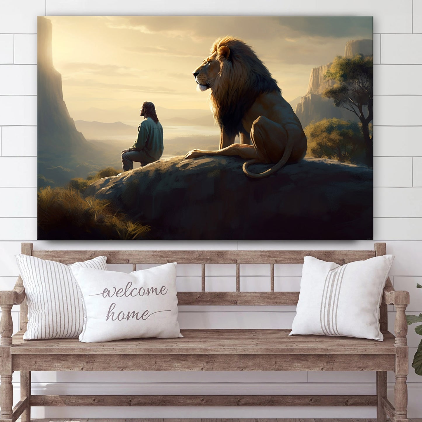 Jesus Sitting With His Lion - Canvas Picture - Jesus Christ Canvas - Christian Wall Art