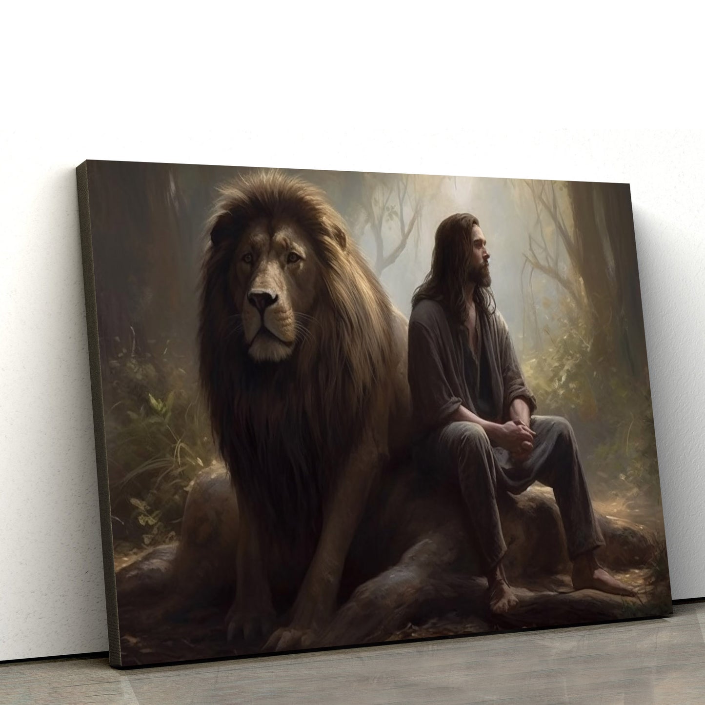 Jesus Sitting With His Lion 1 - Canvas Picture - Jesus Christ Canvas - Christian Wall Art